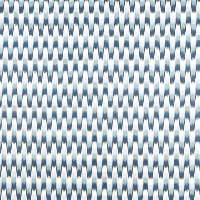 Blue-grey woven fabric with tightly spaced pale and dark geometric diamond stripes