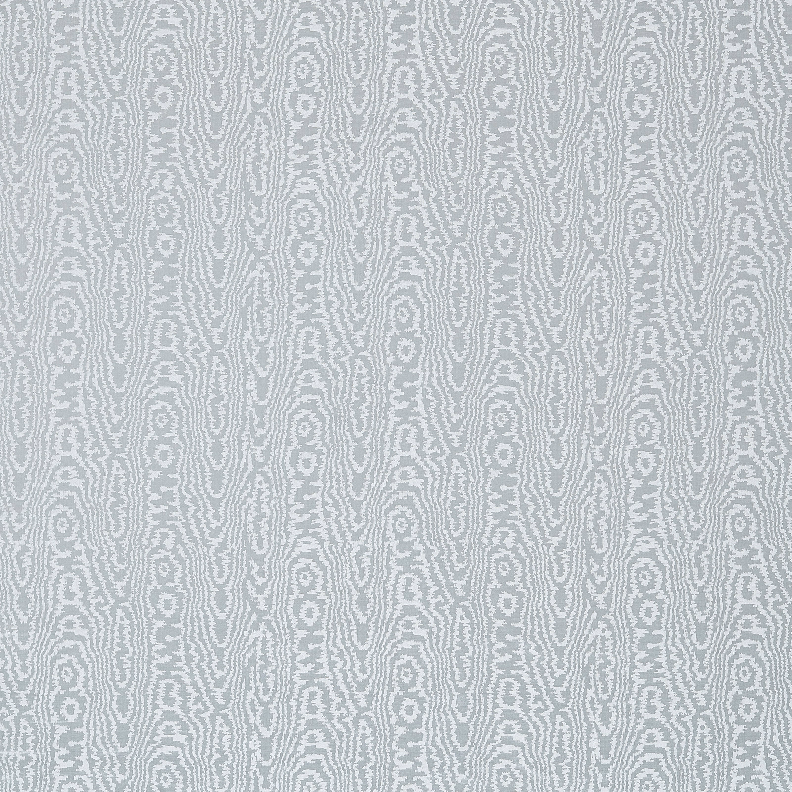 Pale blue-grey moiré fabric with white rippling stripes and oval motifs
