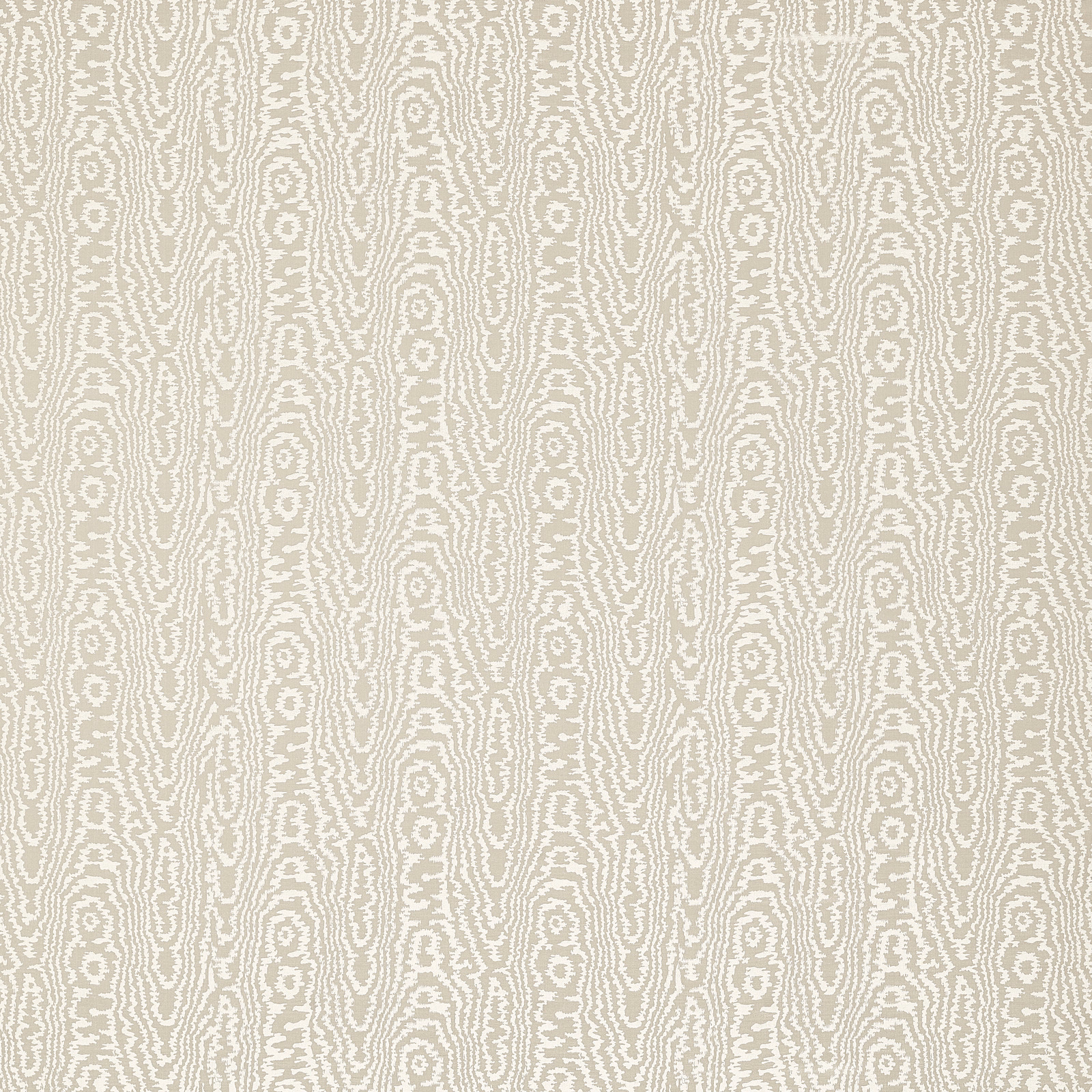 Pale limestone beige moiré fabric with wavering vertical lines and small oval motifs