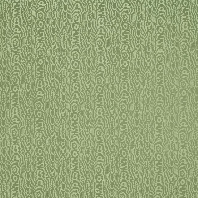 Muted matcha-green moiré fabric with pale rippling vertical motifs