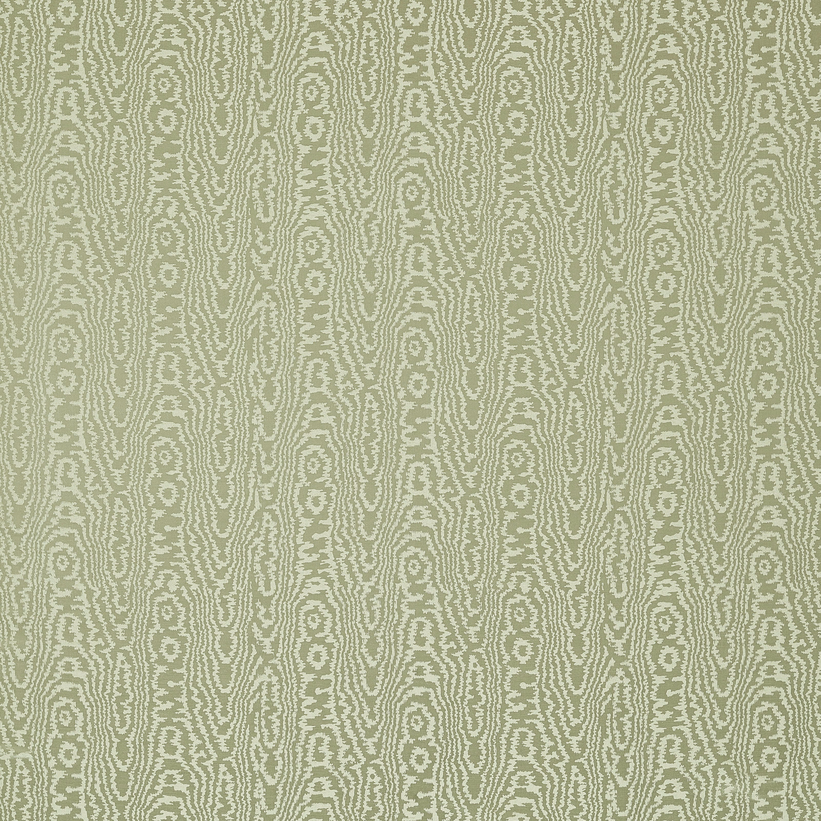 Muted moss green fabric with pale vertical moire lines and oval motifs
