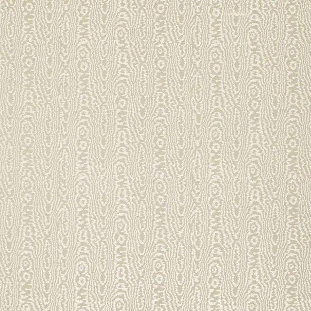 Pale oatmeal moiré weave with ivory rippling vertical bands and oval details