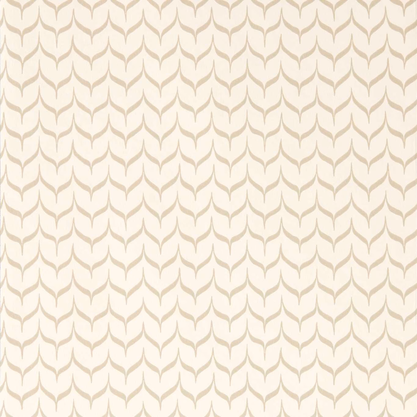 Warm ivory wallpaper with repeating pale taupe pointed leaf motifs