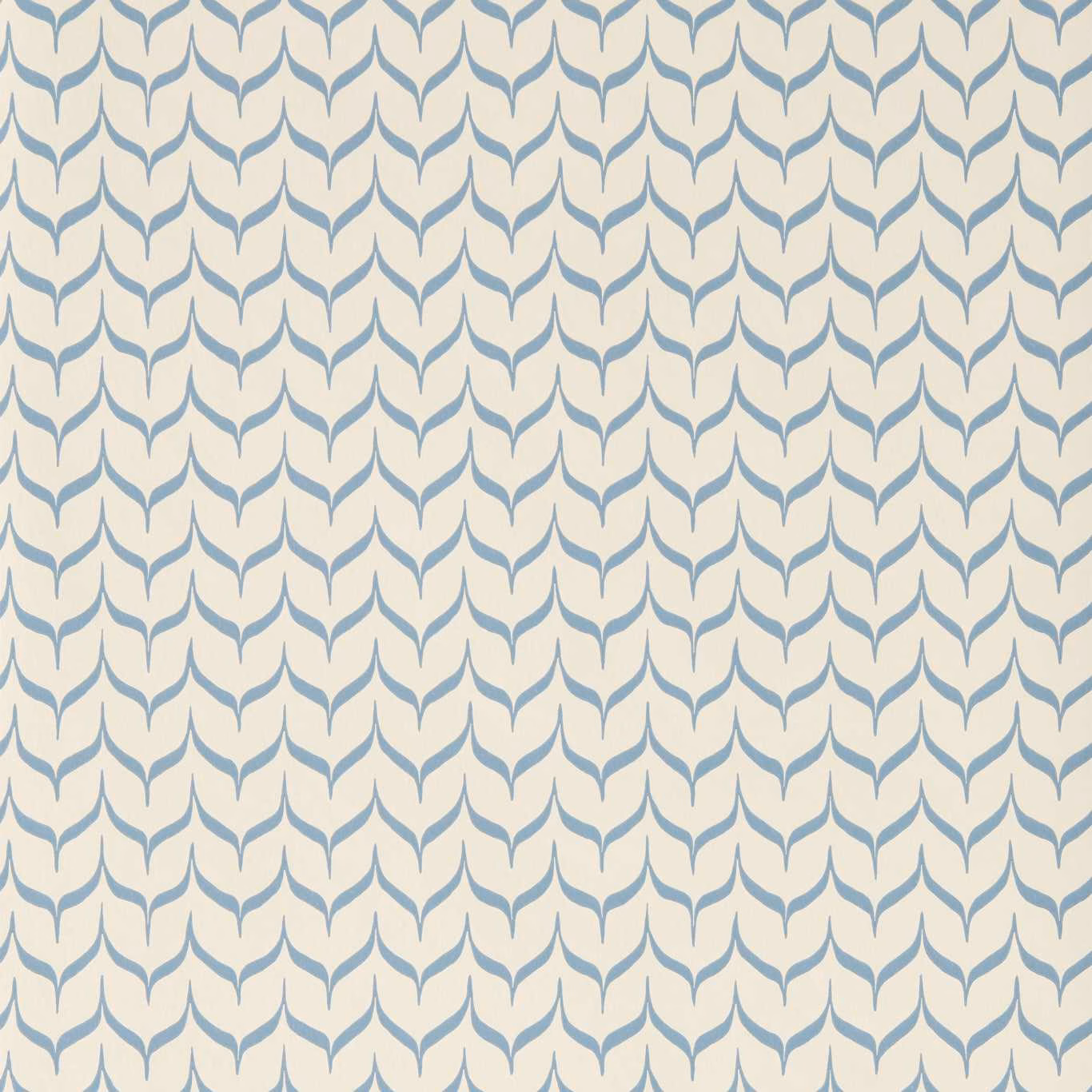 Ivory wallpaper with repeating muted blue-grey leaf diamonds in a neat geometric layout