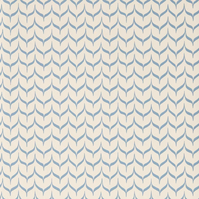 Ivory wallpaper with repeating muted blue-grey leaf diamonds in a neat geometric layout