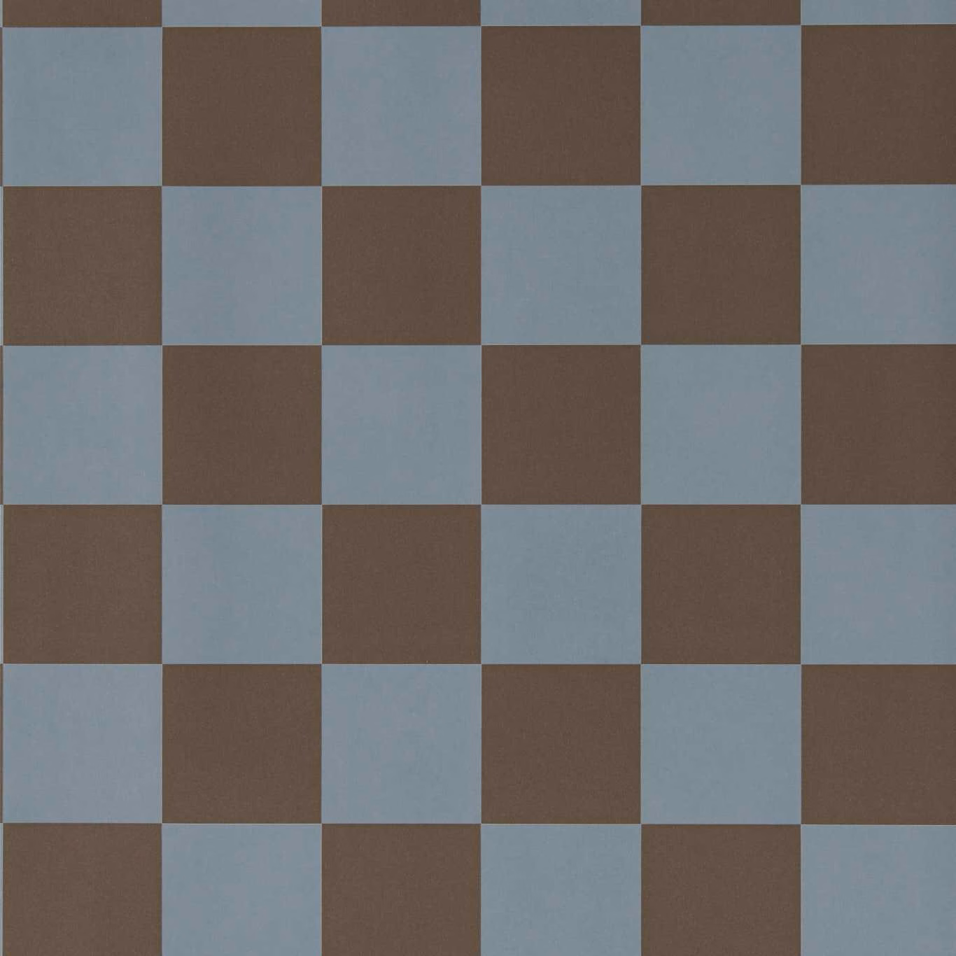 Muted Atlantic blue and chocolate checkerboard wallpaper with a softly textured matte surface