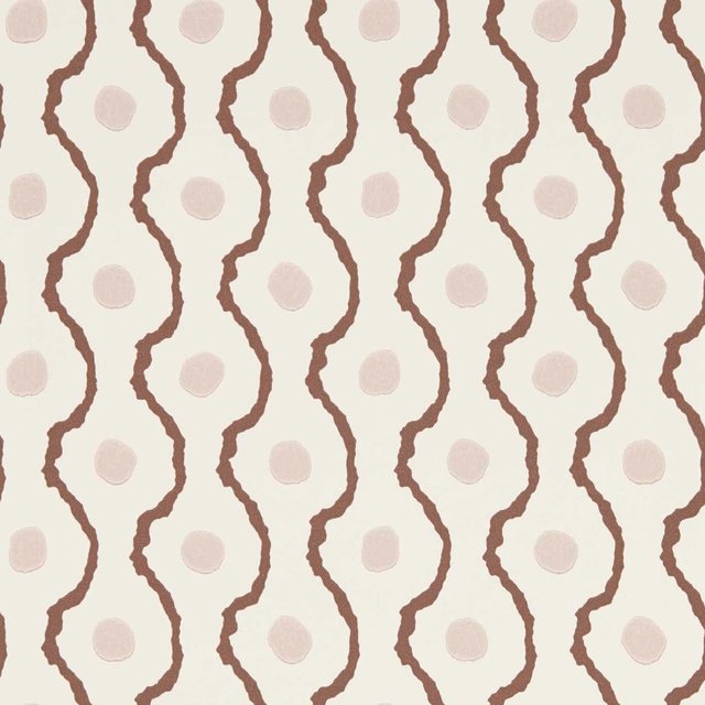 Cream wallpaper with chocolate looping lines and pale blush circular motifs