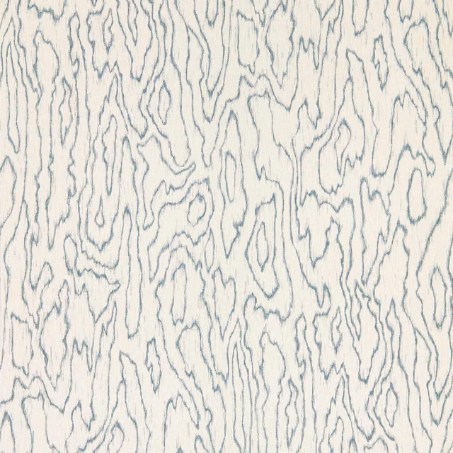 Warm ivory wallpaper with fine blue-grey, flowing woodgrain-like contour lines