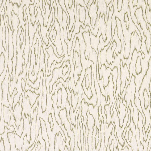 Cream wallpaper with fine matcha-green, woodgrain-like organic lines