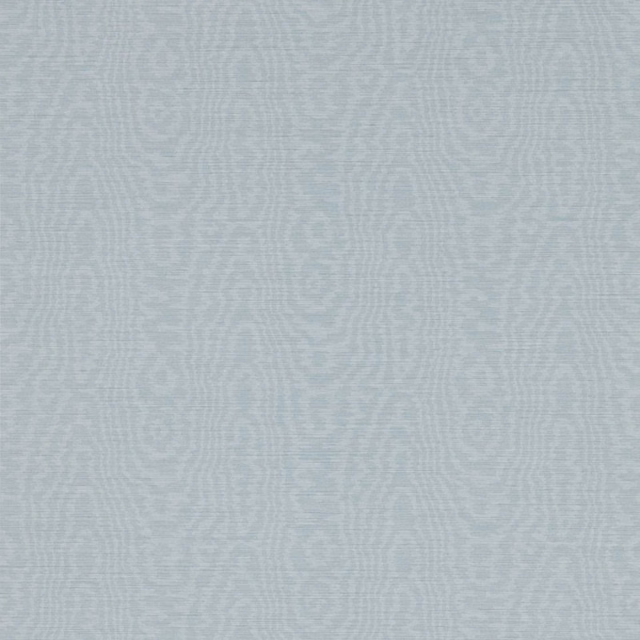 Pale blue-grey wallpaper with delicate vertical wavy lines and softly textured tonal surface