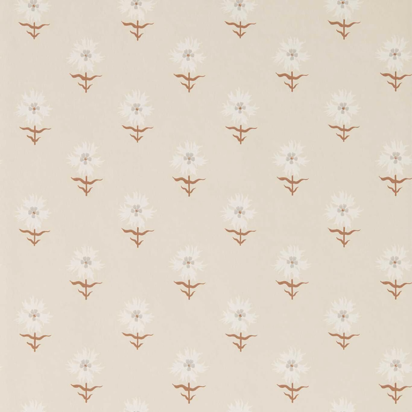 Warm champagne wallpaper with small white flowers and muted terracotta stems