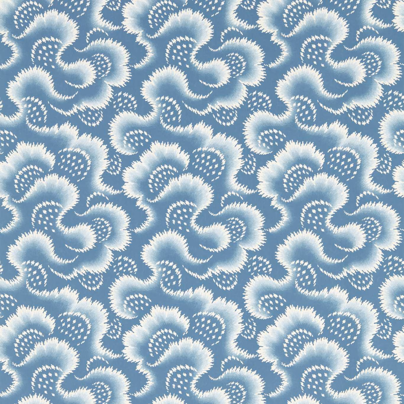 Cool Pacific blue wallpaper with ivory paisley curls and softly feathered floral forms