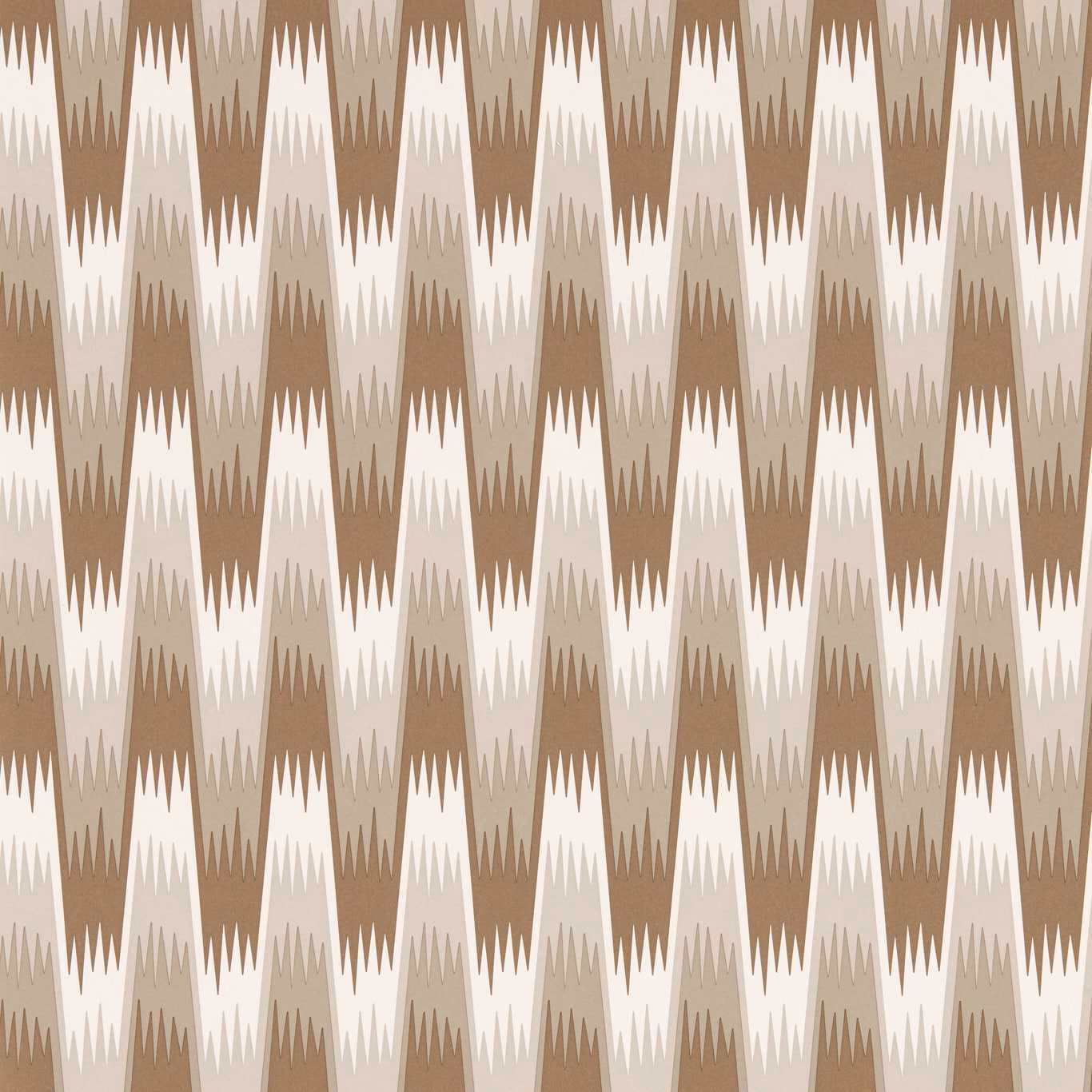 Chocolate, taupe and cream jagged diamond wallpaper pattern on a close-up swatch
