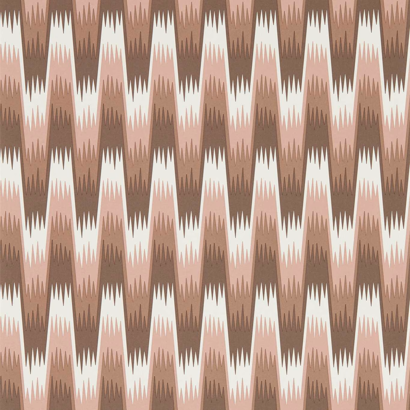 Dusty rose, taupe and ivory pointed geometric wallpaper in repeating vertical columns