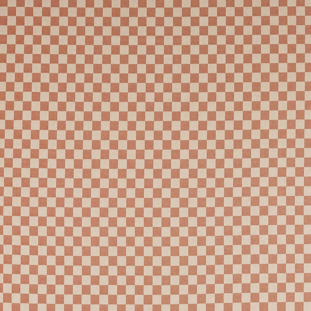 Warm terracotta and pale cream mini check with a dense woven surface