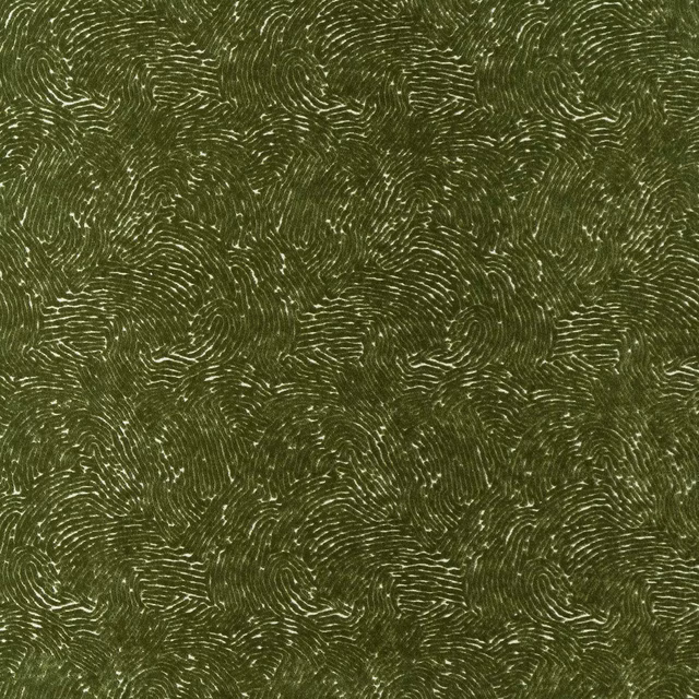 Deep matcha olive fabric with fine pale swirling lines and a dense woven texture