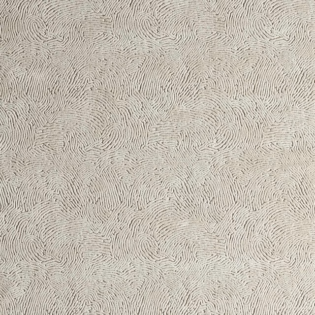 Pale porcelain-grey woven fabric with dense charcoal rippling line motifs