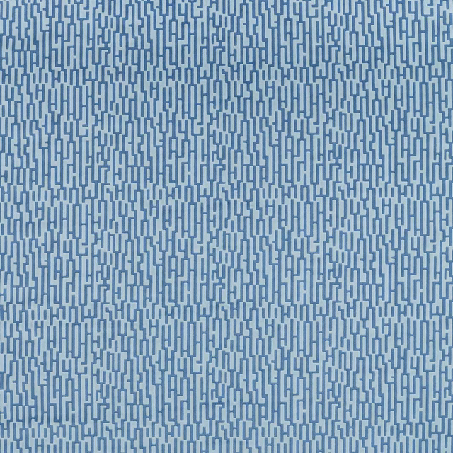 Cool Atlantic blue woven fabric with dense broken vertical geometric tracery