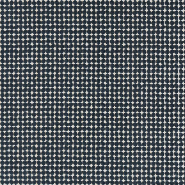 Cool navy and ivory loopy spots in a dense, softly textured weave