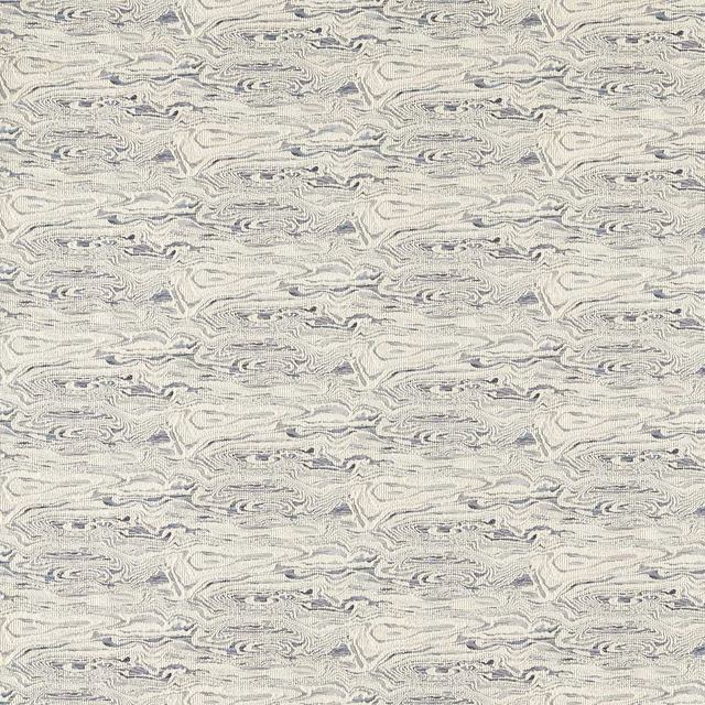 Pale blue-grey woven fabric with dense marbled swirls and fine silvery texture