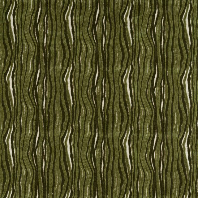 Olive matcha woven fabric with undulating dark and pale vertical lines