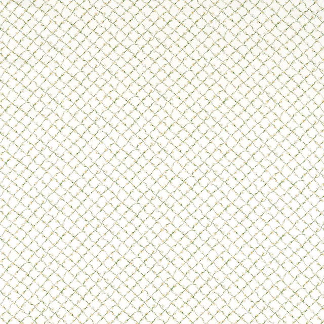 Emerald trellis diamonds with daisy details on a pale pearl fabric ground