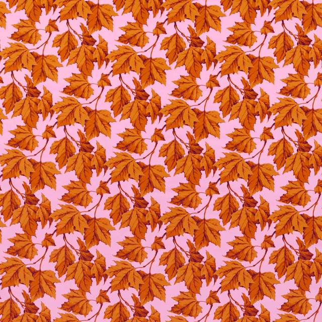 Amber pointed leaves scattered across a soft rose velvet ground