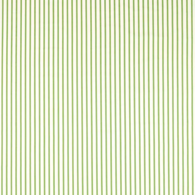 Close view of fine white and peridot vertical ribbon stripes in a woven textile