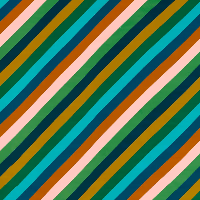 Emerald velvet with diagonal amber, rose, teal and navy stripes