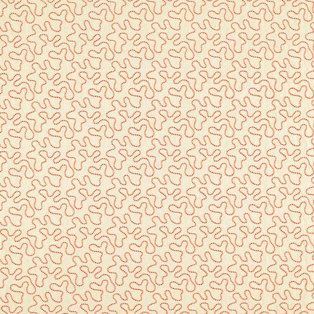 Cream woven ground with dense coral looping lines in a small repeat