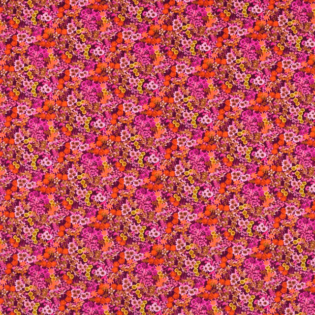 Dense jewel-toned wildflowers in berry, orange, pink, yellow and plum velvet