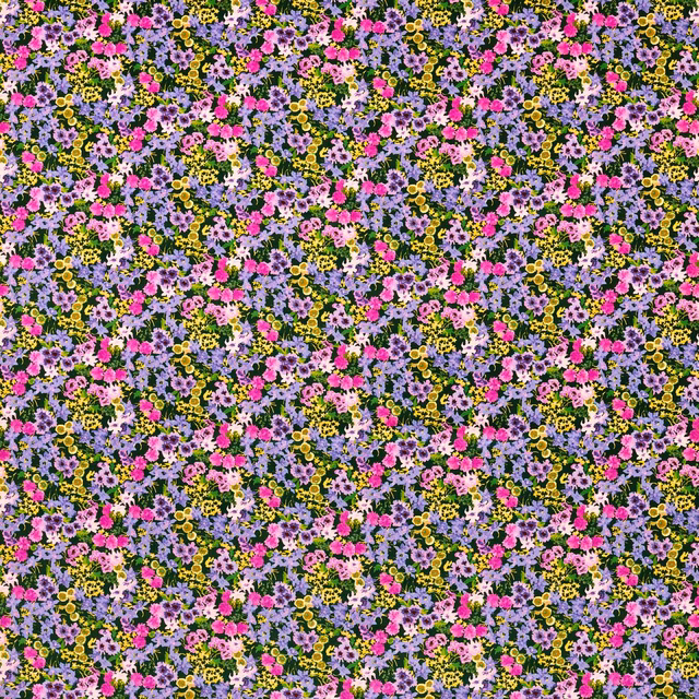 Dense tiny flowers in lilac, emerald, pink and yellow-green velvet