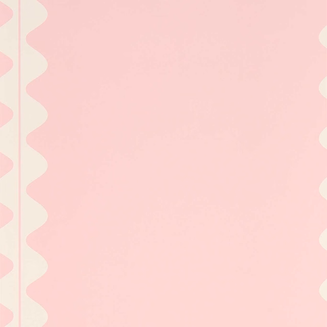 Pale rose pink wallpaper with ivory vertical scalloped ric rac bands