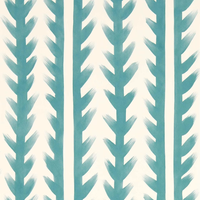 Aquamarine teal brushstroke foliage in vertical bands on a warm cream ground