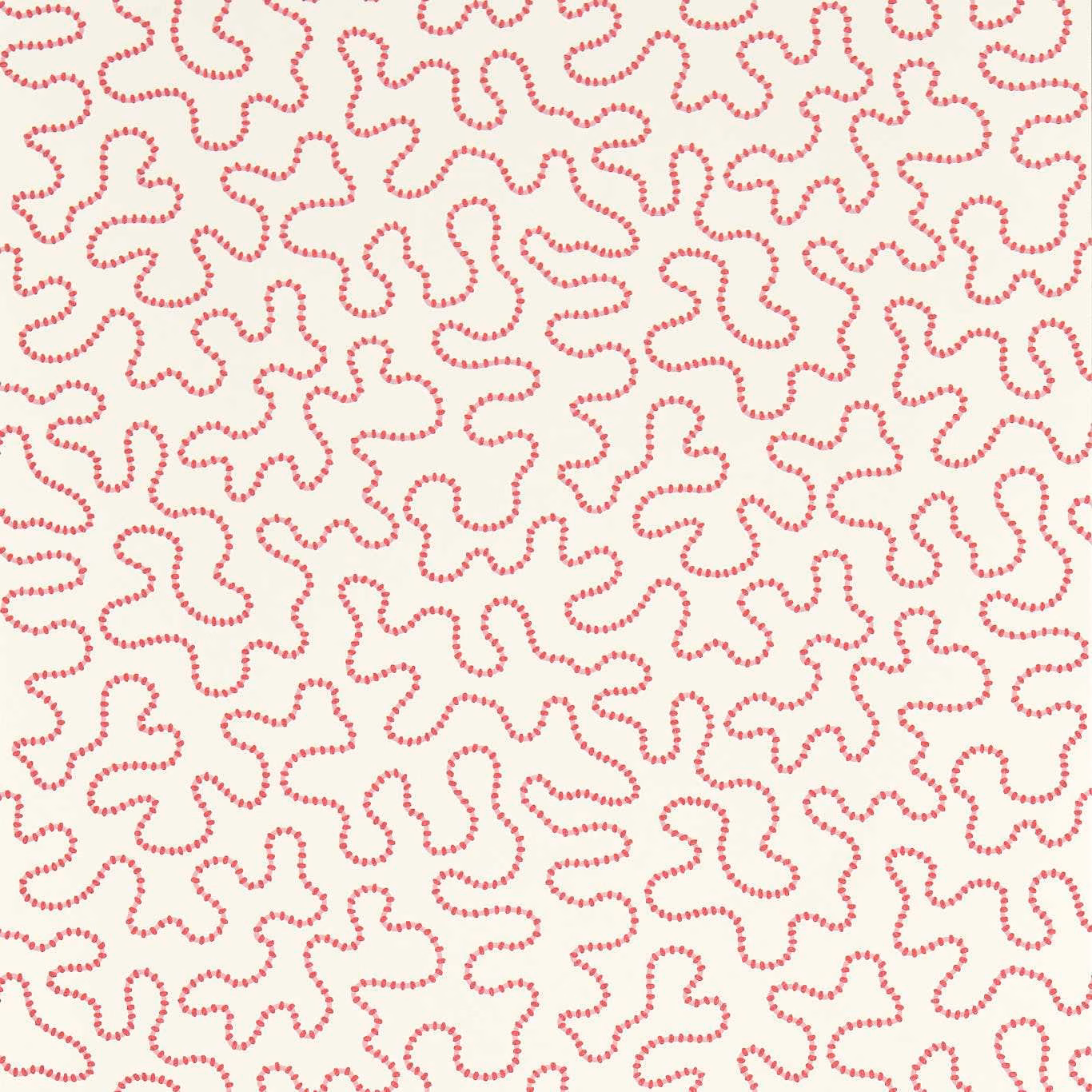 Rose-pink dotted wiggle lines forming irregular loops on a warm cream wallpaper ground