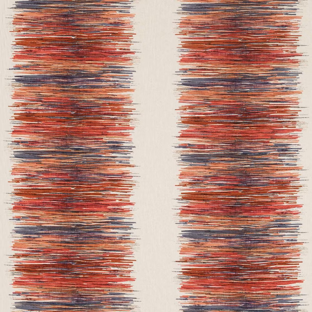 Rust, melon and navy horizontal brushstroke weave on a warm ivory ground