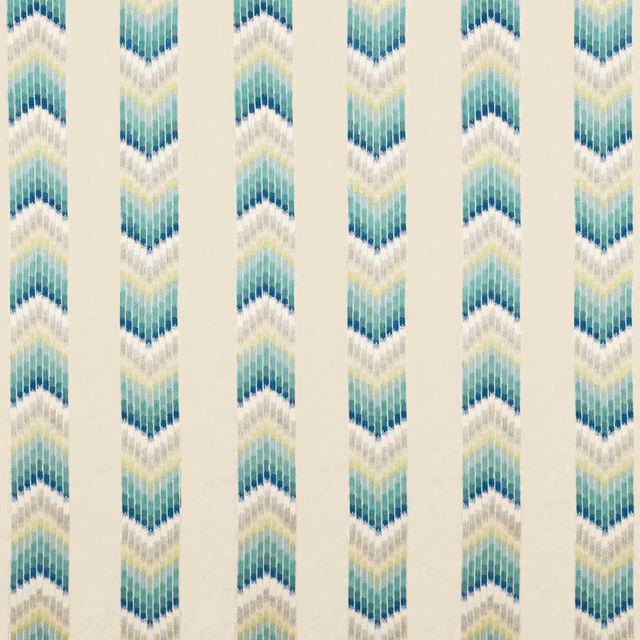 Emerald and zest chevron columns woven across a soft ivory ground