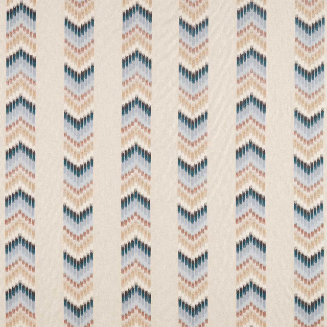 Cream woven stripes with dusty blue, taupe and blush geometric chevrons