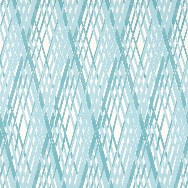 Pale aqua fabric with white elongated diamond lattice and diagonal woven bands