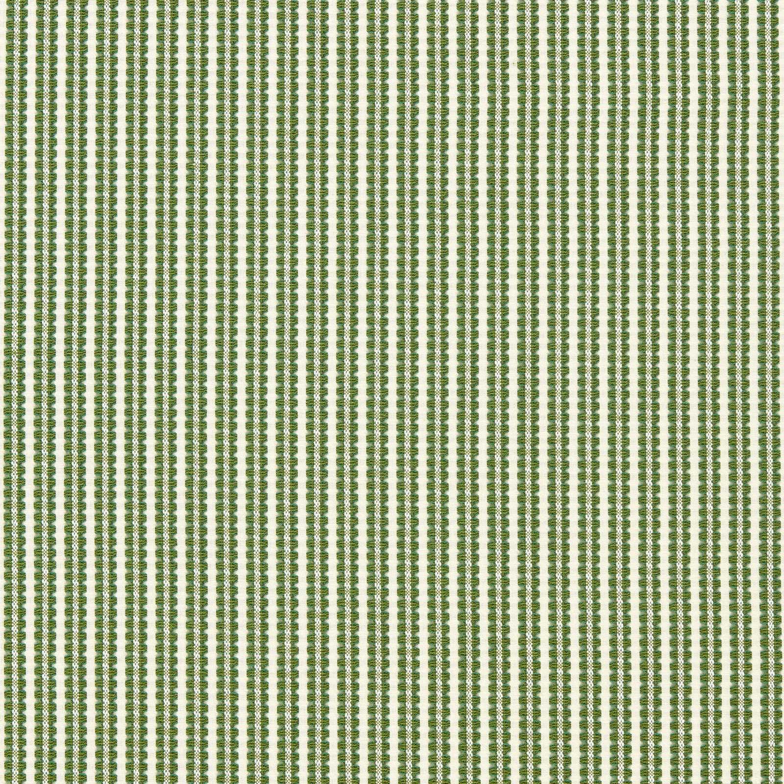 Kelly green and ivory woven stripe with tiny repeating geometric blocks
