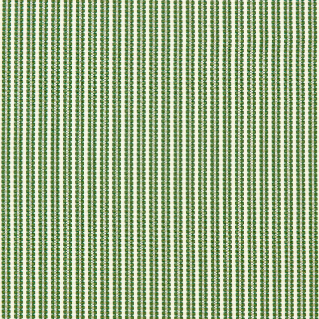 Kelly green and ivory woven stripe with tiny repeating geometric blocks