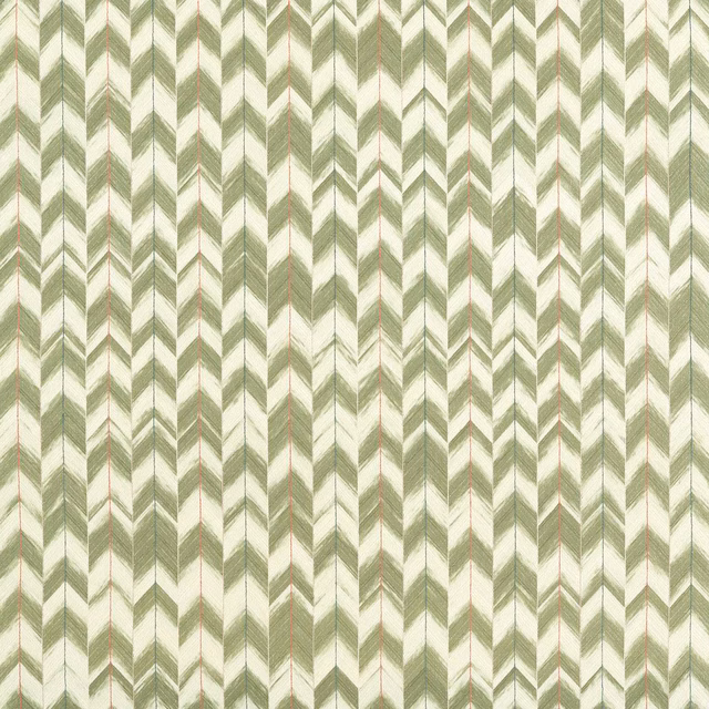 Moss green and ivory chevron weave with softly brushed vertical texture