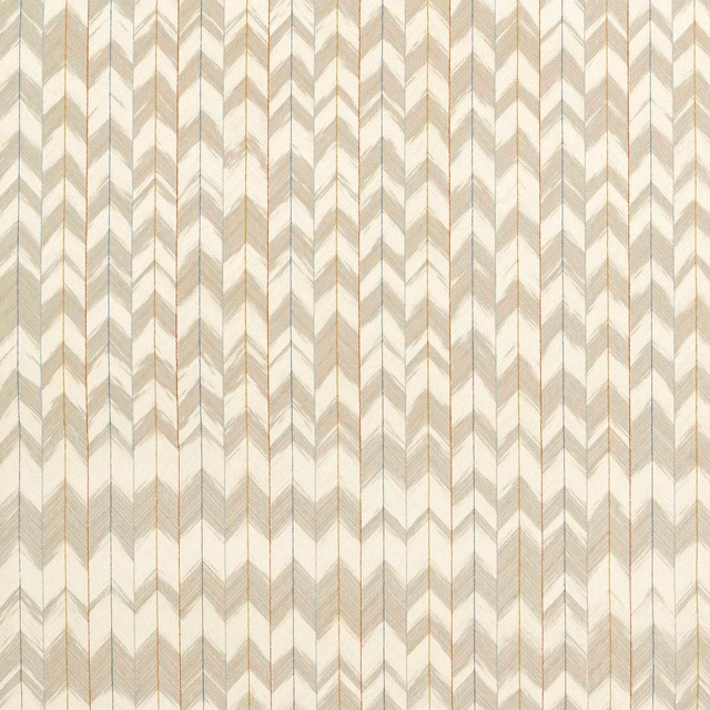 Ivory First Light fabric with taupe chevrons and fine paprika vertical lines
