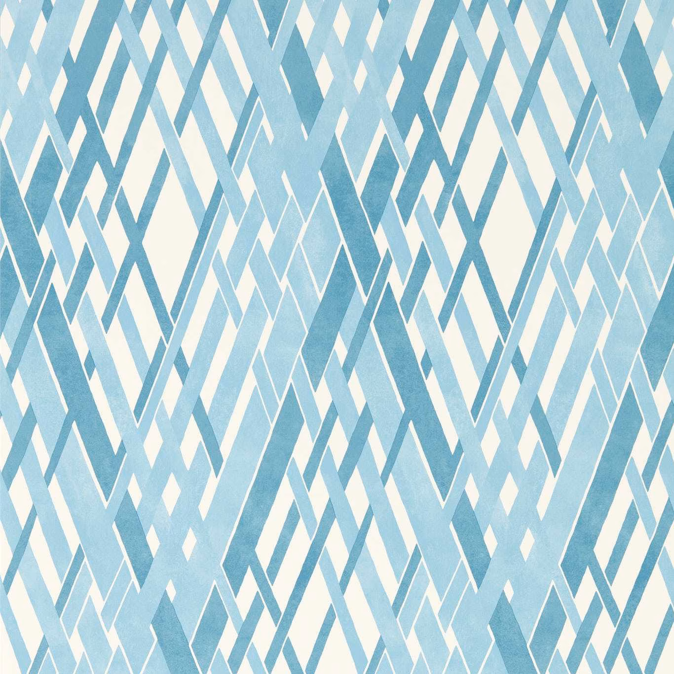 Cool cornflower and pale blue wallpaper with interlocking angular diamond bands