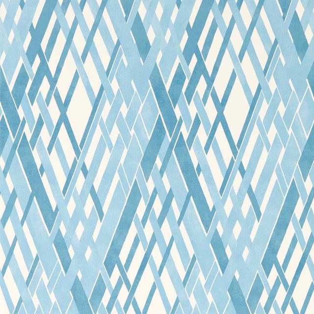 Cool cornflower and pale blue wallpaper with interlocking angular diamond bands