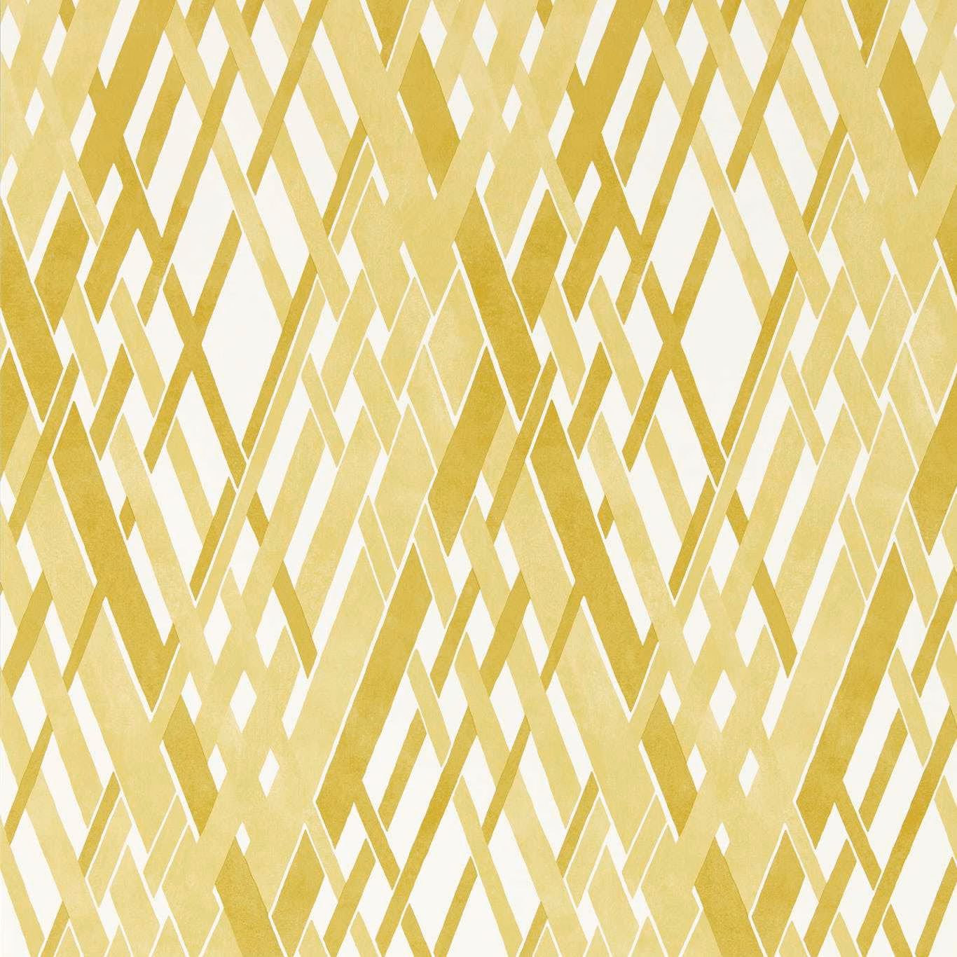 Honey-gold and pale yellow angular lattice wallpaper with layered diamond lines
