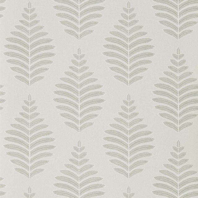 Putty-grey leafy sprigs repeating across a softly textured chalk wallpaper ground
