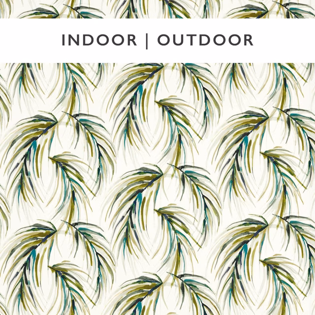 Ivory fabric with sweeping lime and deep green palm frond sprays