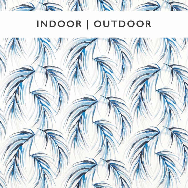 Cream ground with cool blue, feather-like brushstroke motifs