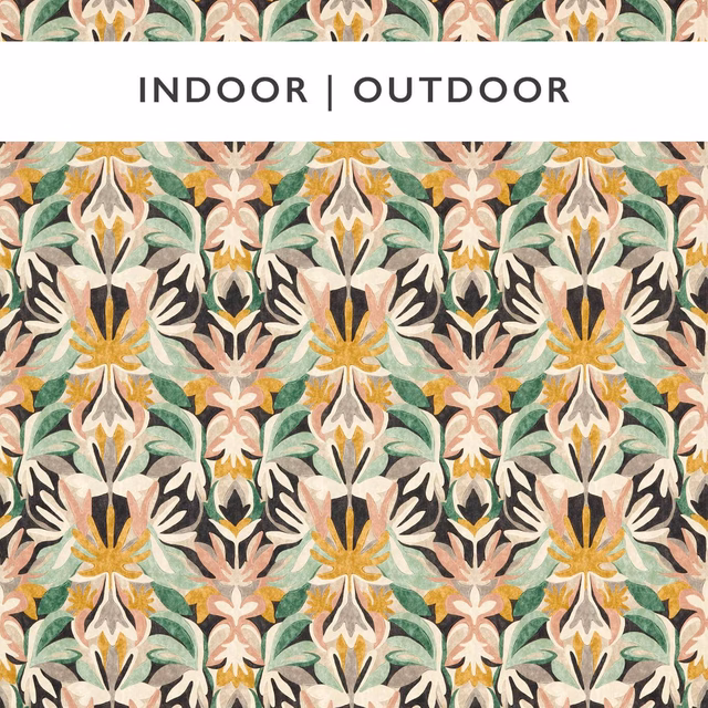 Blush, eucalyptus and sand stylised floral print with charcoal accents and matte texture